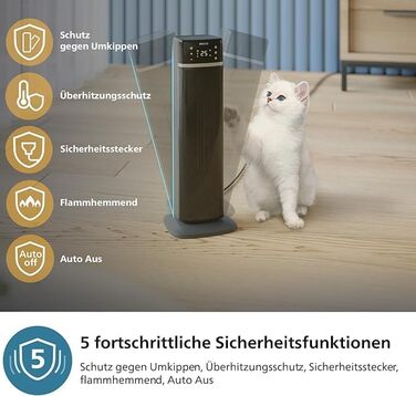 Philips Ceramic Fan Heater 5000 Series, Ceramic Heating Technology, AI-powered for energy saving, Heats up in 2 seconds with 5 integrated safety features, App control, Grey (CX5120/11)