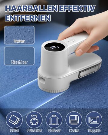 Електричний видалення ворсу для одягу з LED-дисплеєм та USB-зарядкою, 3 режими, 3 змінні насадки для светрів, пальто, ковдр