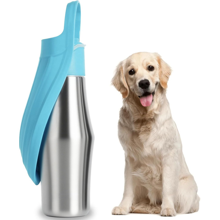 Водяна пляшка для собак на прогулянці - не протікає, з нержавіючої сталі, подвійні стінки, вакуумна ізоляція, 750 мл (Блакитна)