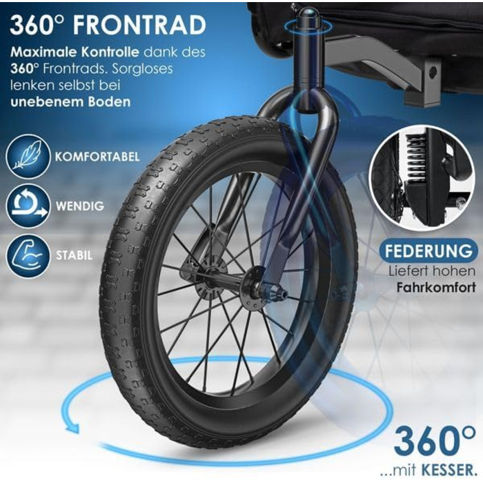 KESSER® Візок для собак Боксер 3-в-1: візок, бугі та велопричіп. Великий об'єм 240 л, амортизація, поворотне переднє колесо 360°, матеріал 600D Oxford Canvas, SmartSpace, вантажопідйомність 40 кг, зелений (червоний)