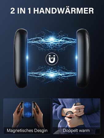 Електричні грілки для рук 2 шт. - ультралегкі, перезаряджаються, з 3 режимами нагріву, до 24 годин роботи, USB, для активного відпочинку взимку, чорні, з магнітом
