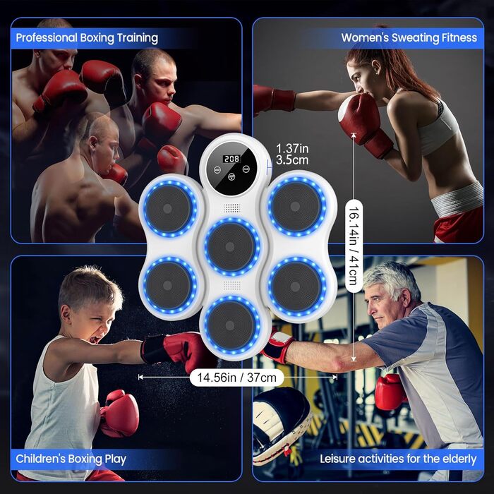 Музична боксерська машина IERAKOR з LED-підсвіткою, Bluetooth, 9 режимів швидкості та підрахунку ударів для дорослих та дітей