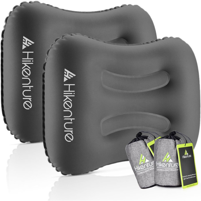 HIKENTURE Camping Pillow [2-Pack], Inflatable Travel Pillow Ultralight, Ergonomic Head Pillow Neck Pillow for Camping, Travel, Outdoor