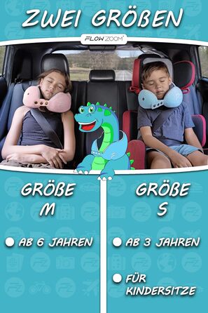 FLOWZOOM Neck Pillow for Children 6 Years and Up - Travel Pillow for Kids Airplane & Car Pillow for Children - Neck Support for Kids Made of Memory Foam with Extra Soft & Washable Cover, Comfy Kids Blue - Size M