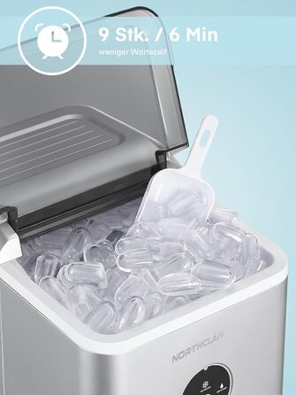 2024 Ice Maker Test Winner - 14kg Capacity, Fast Ice Production, Quiet Operation, 120W with Scoop & Basket - Compact Ice Maker for Home & Office (Silver)