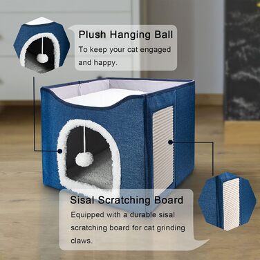 Кітняча хатинка FURRYPAWS - затишний будиночок для котів, підходить для дому та вулиці, стабільна конструкція, ідеально для котів та кошенят (2-ярусний, блакитний)