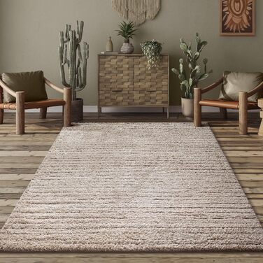 Килим Bahar Shaggy: елегантний дизайнерський килим для вітальні, м'який та легкий у догляді, високий ворс (120 x 170 см, бежевий)