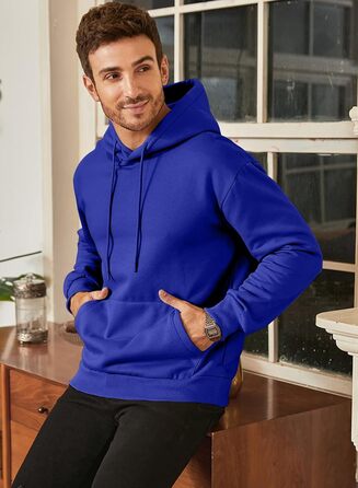 Чоловічий зимовий худі JMIERR — теплий бавовняний світшот з капюшоном та кишенями, синій, розмір L