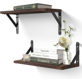 Настінна полиця з дерева, 2 шт. в наборі, рустикальний стиль, з кріпленням для рушників, світло-коричневий колір, для спальні, вітальні, ванної кімнати, кухні, офісу