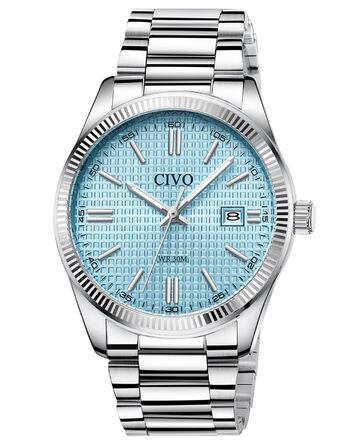 Чоловічий годинник CIVO з нержавіючої сталі: аналоговий годинник для бізнесу з датою, що світиться - водонепроникний для роботи та відпочинку. Стильний подарунок для чоловіків (сріблястий, синій)