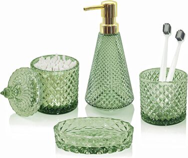 Набір аксесуарів для ванної кімнати, зелений, 4 шт. (скло), набір для ванної кімнати з дозатором мила, мильницею, тримачем для зубних щіток, скляною баночкою для ватних паличок, декор у стилі бохо, сучасний