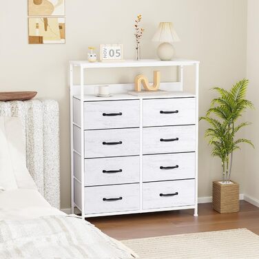 LYNCOHOME Chest of Drawers with Drawers, Fabric Chest of Drawers, TV Stand Sideboard with 6 Fabric Drawers, Storage Cabinet Bedroom Drawer Chest Kitchen Storage Furniture for Office Hallway (White-828)