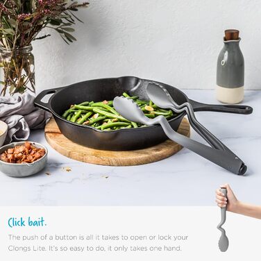 Dreamfarm CLONGS Kitchen Tongs | Stainless Steel and Silicone | 23 cm | Tongs for the Kitchen with Closure | For Placing and Resting on Surfaces or the Pan | Dishwasher Safe | Heat Resistant up to 260°C (Gray, 26.7 cm (10.5 inches))