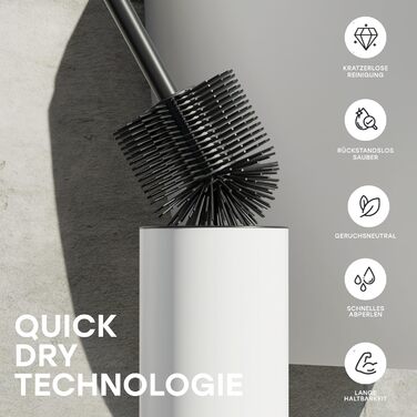 Щітка для унітазу з нержавіючої сталі та силікону з дискретним тримачем, антибактеріальна, з бризгозахистом