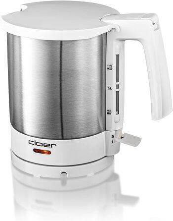 Електричний чайник Cloer 4701 з нержавіючої сталі, 1.5 л, 2200 Вт, з фільтром від накипу та захистом від перегріву, білий