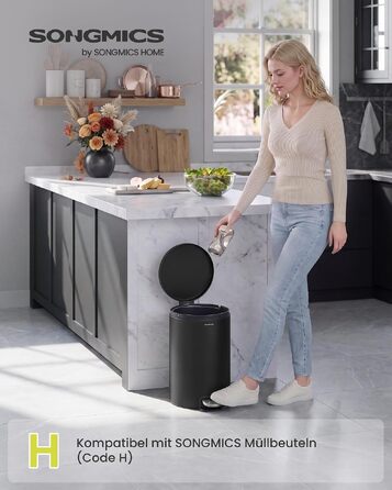 Сміттєвий відро для кухні SONGMICS з кришкою та системою Soft-Close, 20 л, чорне