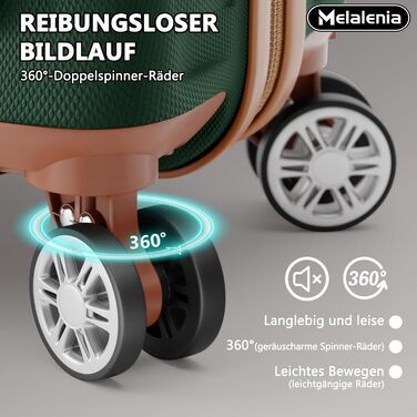 Набір валіз Melalenia 7 предметів з жорстким корпусом, легкий, на 4 колесах з TSA-замком. Включає косметичку, сумку для подорожей та кулькову сумку (зелений, 53см, набір ручної поклажі 4 предмети)