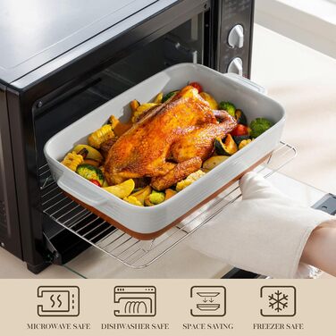 Форма для запікання MALACASA Serie TARA, 4.5L, кераміка, 35*23.8 см, сіра | Для лазаньї, тірамісу, запіканок