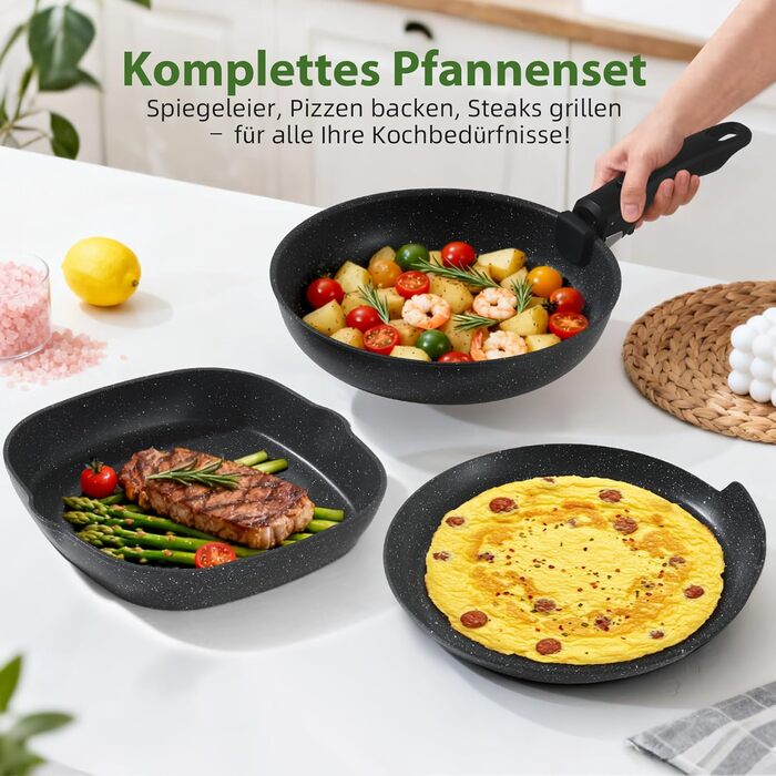 Набір каструль та сковорідок Induktion GMISUM 22 шт. з знімними ручками, для всіх типів плит, чорний