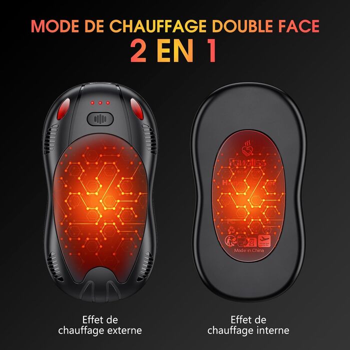 Електричний грілка для рук з акумулятором 10000mAh, 2 шт., з двостороннім нагрівом, USB, 3 режими, для кемпінгу та відпочинку на природі