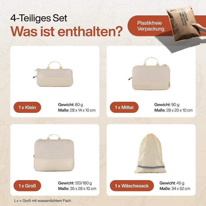 Набір кубиків для пакування Travel Dude з компресією з перероблених пластикових пляшок (4 шт., пісочно-бежевий)