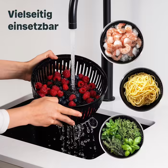 Stainless Steel Salad Spinner 4.5L Large & Non-Slip Bottom - Salad Spinner with Crank Mechanism & Stop Button - BPA-Free & Dishwasher Safe