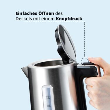 Набір для сніданку KHG: чайник та тостер з нержавіючої сталі, сріблястого кольору, об'єм 1 л та 2 тости, точний вилив, поворотний на 360°, 6 рівнів підсмажування, функції підігріву, розморожування та для багелів, піддон для крихт (комплект з кавоваркою)