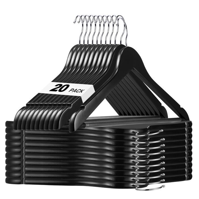 Дерев'яні вішалки для одягу HOUSE DAY, 20 шт., чорного кольору, широкі (44,5 см), з натурального дерева, обертаються, для сорочок, костюмів та курток