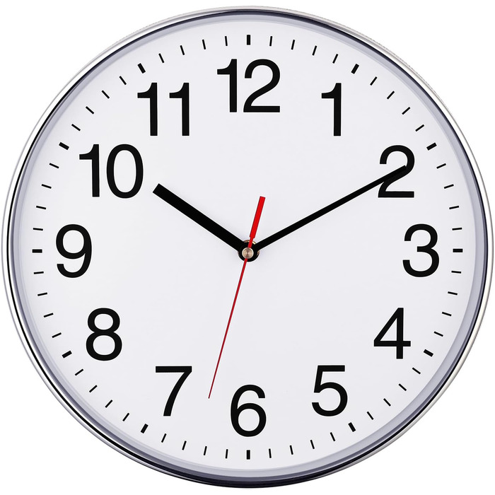 Plumeet Extra Large Silent Wall Clock, 40.6cm Soundless Non-Ticking Quality Black Quartz Wall Clock Decorative Home/Kitchen/Office/School Clock, Easy to Read (White) (Silver, 30 cm)