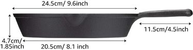 OVERMONT Grill Pan Cast Iron - Cast Iron Skillet 19.5cm - Steak Pan Frying Pan with Handle - for Gas Grill (9.6Inch-24.5cm)