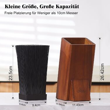 ENOKING Knife Block without Knives, Acacia Wood Knife Block, Knife Holder with Removable Plastic Bristles, Universal Wood Knife Block for the Kitchen Counter