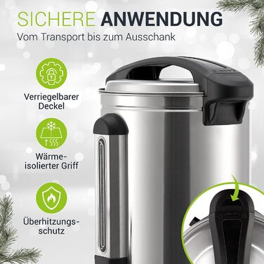 Juskys Glühwein Warmer Teramo 10 Liter 1500W with Tap, Thermostat & Overheating Protection, 30-110°C, Stainless Steel, Electric, Hot Beverage Dispenser