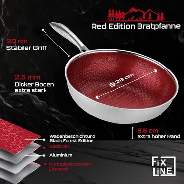 FIXLINE® Вок з антипригарним покриттям 28 см - без PTFE, для всіх плит (індукція), можна використовувати в духовці до 230°C, легко миється, ідеальний подарунок