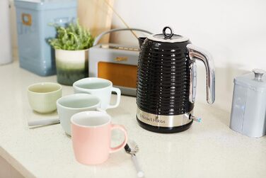 Електричний чайник Russell Hobbs Inspire 1.7л, 2400W, чорний з високоякісною глянцевою поверхнею, фільтр від накипу, індикатор рівня води, знімний кришка