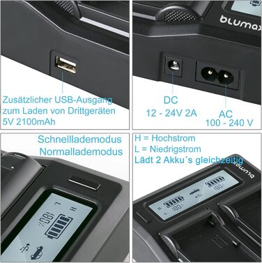 Зарядний пристрій Blumax LCD Dual для акумуляторів Nikon EN-EL15c/b/a - сумісний з Nikon D500, D850, D7500, Z8, Z7 II, Z6 III, Z5, Zf