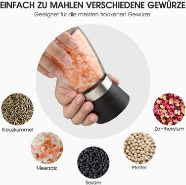 Набір мельниць для солі та перцю Salzmühle & Pfeffermühle з регульованим керамічним жорном, скляний набір для перцю, також підходить для чилі та різних спецій (PG180 10шт)