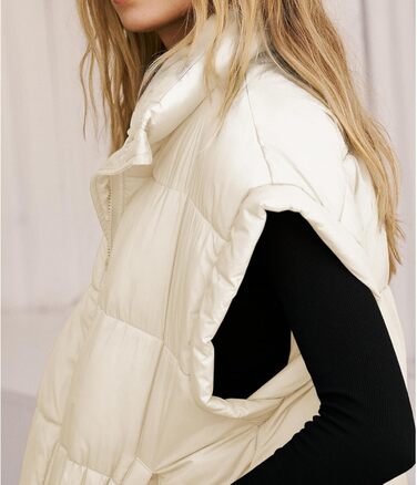 Жіноча велика пухова жилетка Songing з коміром-стійкою, блискавкою на всю довжину, без рукавів, стеганий, теплий (XS, Бежевий)