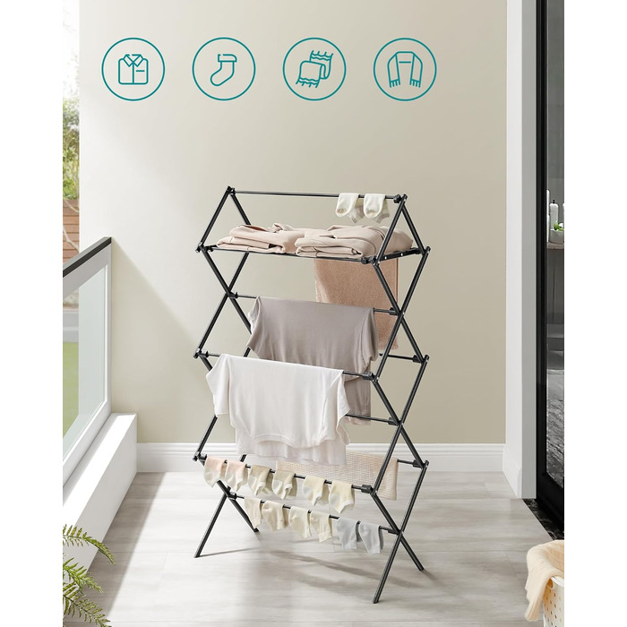 Стійка для сушіння білизни SONGMICS LLR770B01, складна, сталева, 37x75x135 см, для дому та вулиці