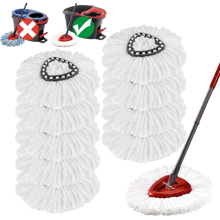 APOCHON 10 Pack Spin Mop Replacement Heads, 100% Microfiber, Spin Mop Refill Heads, 360° Micro Replacement Mop Head for Easy Home Cleaning, Floor Wiper (Mop and Bucket Not Included)