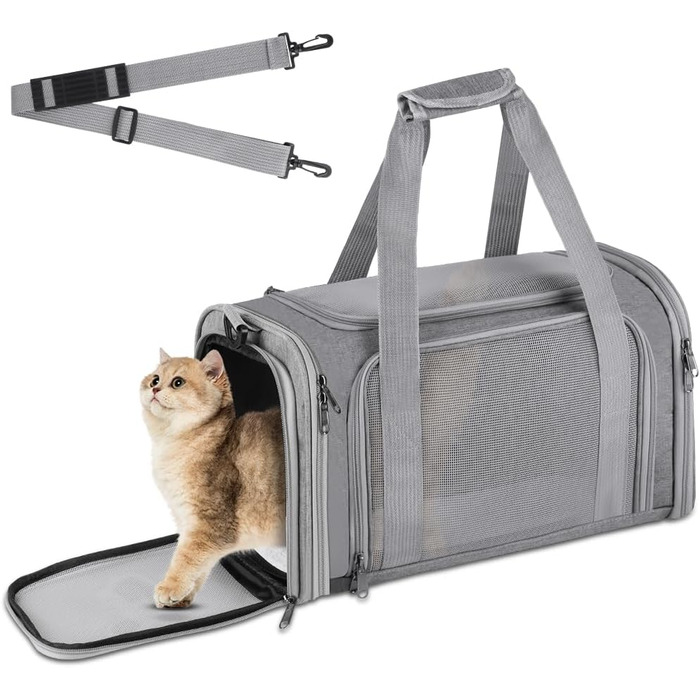 Складана переносна клітка для собак та котів, сумка-переноска для подорожей, авто, літака. Легка, дихаюча переноска для малих та середніх котів, кроликів, цуценят до 6.8 кг (сіра)