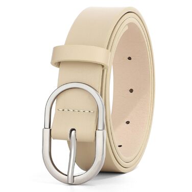Ремінь шкіряний WHIPPY унісекс, срібна пряжка, бежевий (D-beige), розмір M (76-90 см, довжина 110 см)