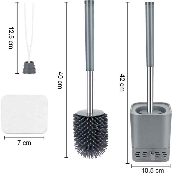 Силіконова щітка для туалету Glowbal з контейнером, швидковисихаюча, для ванної кімнати, монтаж на стіну або стоячи, білий/сірий колір