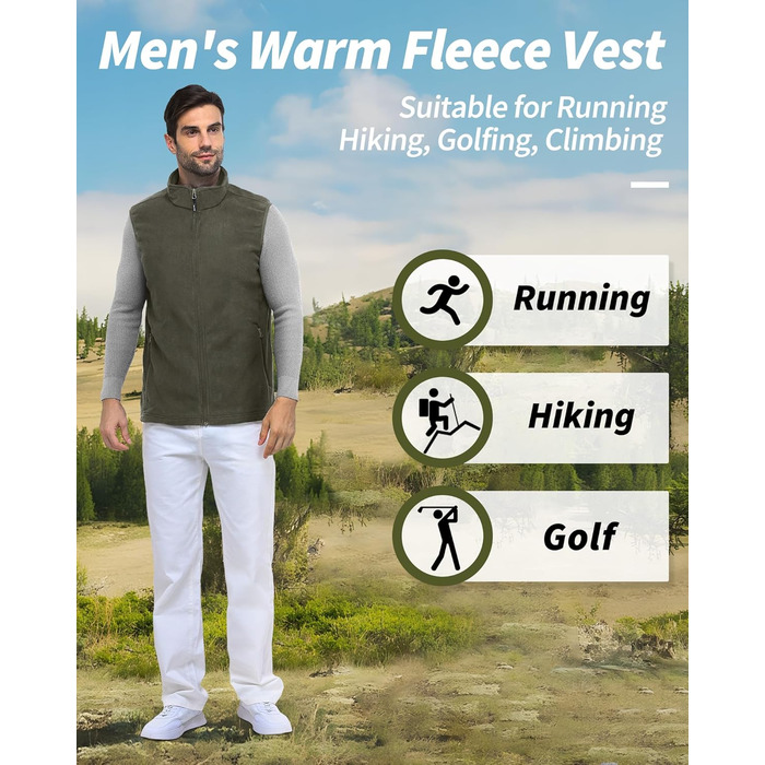 Флісова жилетка чоловіча Outdoor Ventures з довгими рукавами, тепла, вітронепроникна, з підкладкою, зимова жилетка, робоча жилетка для чоловіків з кишенями на блискавці (S, Cypress Green)