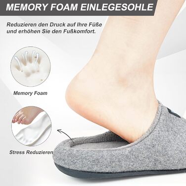 Фетрові домашні тапочки V.Step з піною з пам'яті, антиковзкі, зимові, для жінок та чоловіків (Сірий, 44/45)