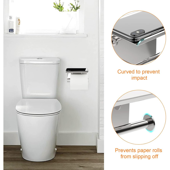 Тримач туалетного паперу Ibergrif з 2 способами монтажу, без свердління, з полицею, нержавіюча сталь, сріблястий