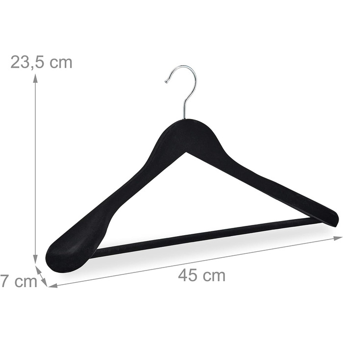 Relaxdays Velvet Clothes Hangers, 10-Piece Set, Wide Shoulders, Hanger with Trouser Bar, 360° Swivel Hook, Suit Hanger, Black