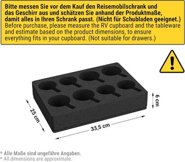 Polyurethane RV Plate Holder Cup Holder Set (without dishes) Dish Holder for RVs, Caravans, Boats, Cutlery Holder for 8 Plates + 8 Cups (Compatible with multiple sizes), black (Cup Holders Only)