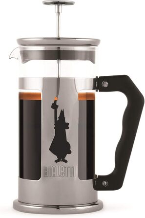 Bialetti Kaffeepresse Preziosa, French Press Filter for Coffee or Tea, Stainless Steel Housing and Borosilicate Glass Container, Dishwasher Safe, 1 Liter, 8 Cups, Silver (600 ml, Single)