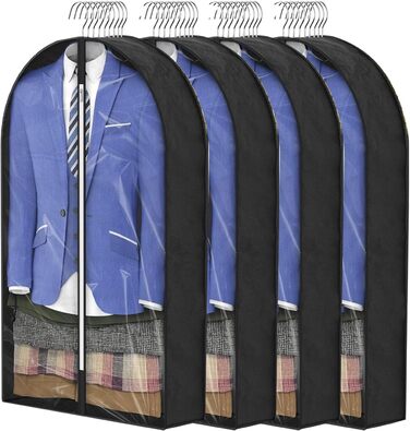 Чохли для одягу, дихаючі, 100 см (4 шт.) для костюмів, захисні мішки для зберігання з 10 см прорізом, прозоре вікно, пилонепроникні, мішки для одягу, захист для костюма, пальто