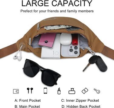 Поясна сумка Maxtop для чоловіків та жінок, чорна, водонепроникна, з 4 кишенями на блискавці, для спорту, подорожей, кемпінгу, велосипеду